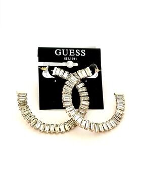 GUESS Gold Baguette Oversized Hoop Earrings NWT